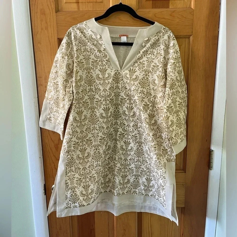 Kule by Nikki Kule 100% Cotton top Tunic Cream Boho Beach NWOT Boho